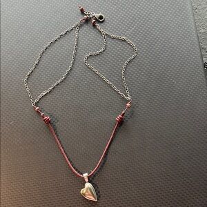 Silpada Silver Heart Necklace with Red Leather Cord